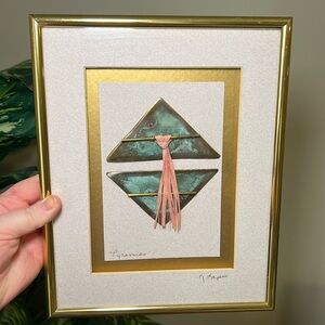 Artist signed K Lapso “Pyramids” original metal sculpture framed wall art